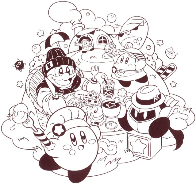 File:Kirby Cafe group art without color.png