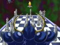 Kirby facing eNeMeE in the chessboard sanctum