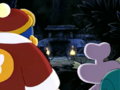 King Dedede and Escargoon finding the entrance to Doctor Moro's laboratory in the jungle