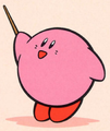 Kirby holding a pointer stick