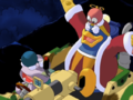 King Dedede and Escargoon are momentarily sabotaged by Fololo & Falala.