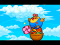 The Kirbys colliding with Big Birdee while she is carrying a basket of fruit