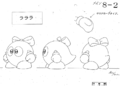 Kirby: Right Back at Ya! animator sheet showing Falala's front, side, and back