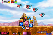 Kirby prepares a Magic trick against four Leaps who have appeared.