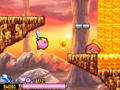 An Acchi shooting a fireball at Kirby in Vocal Volcano - Stage 2