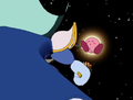 Kirby demonstrates his mushin to Meta Knight.