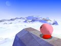 Kirby at a mountain range
