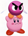 Artwork of Kirby holding a Bronto Burt from Kirby 64: The Crystal Shards