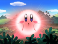 Kirby glowing as several bombs go off inside him