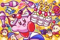 Kirby's 28th anniversary illustration from the Kirby JP Twitter featuring Clown Acrobot
