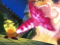 Fire Kirby sets Fridgy alight to defeat it.