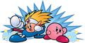 Knuckle Joe and Kirby posing from Kirby Super Star Ultra
