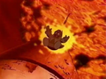 King Dedede is reminded of being burned by the flames of the asteroid back in the episode Prediction Predicament - Part II.