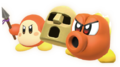 In-game artwork of Colossal Triple-Team (Colossal Spear Waddle Dee, Colossal Kabu, & Colossal Hot Head)