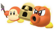 In-game artwork of Colossal Triple-Team, which includes Colossal Spear Waddle Dee