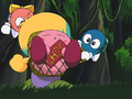 Fololo & Falala fight with Tuff over who should carry Kirby.