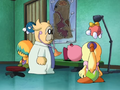 Kirby is taken to Doctor Yabui's clinic after being given sleeping sickness from a Noddy.