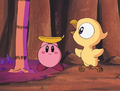 Kirby feeding Dyna Chick bananas