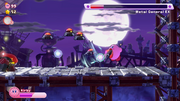 Kirby tries to eat up Metal General EX's drones while they fire at him.