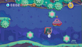 Slipping by bumpers in Weird Woods, in Kirby's Epic Yarn