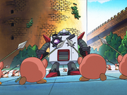 The Waddle Dees fighting the robot in its battle mode
