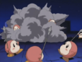 The Waddle Dees are frightened by Sirica's explosive missiles.