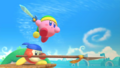 Bandana Waddle Dee and Sword Kirby fighting together on Green Gardens