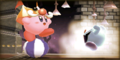 Credits picture of Circus Kirby performing next to a Spookstep from Kirby: Triple Deluxe
