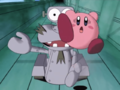 Kirby runs away from the pursuing Escar-droid.