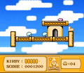 Kirby encountering two Rockies in Kirby's Adventure