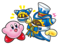 Obi illustration of Kirby and Magolor from Kirby: Come On Over to Merry Magoland!