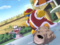 King Dedede gets the idea of taking off Escargoon's shell.