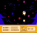 Kirby riding a Warp Star to a different station in Kirby's Adventure