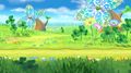 The Grasslands in Super Kirby Clash, featuring two Windmill Trees
