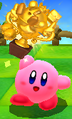 Kirby holding a gold trophy