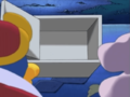 King Dedede and Escargoon open the vending machine money drawers to find them empty.