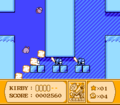 Kirby breaks the Bomb block keeping the water from flooding the room with the Blade Knights.