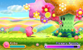Kirby inhaling one of Flowery Woods' pollen balls