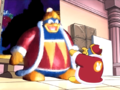 King Dedede is antagonized by his much larger portrait.