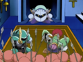 Meta Knight and his solders defend the secret tunnel Kirby and his friends used to escape.