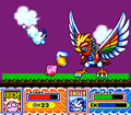 Kirby and Chilly struggle with the giant bird of legend.