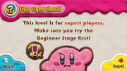 Kirby warns the player about the level's difficulty