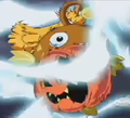 Haboki can be seen in the back of this line of enemies in Kirby of the Stars Pilot.