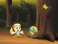 Tiff, Tuff, and Tokkori explore the interior of the forest