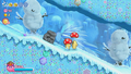 Stone Kirby slides steadily down an icy cavern.