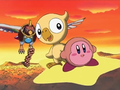 Kirby (painted as a Waddle Dee) rescuing Dyna Chick from King Dedede