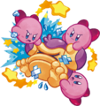Artwork of three Kirbys attacking an Oohroo