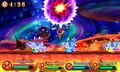 Dark Taranza using dark magic in his Team Kirby Clash Deluxe boss fight.