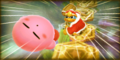 King Dedede throwing a unconscious Kirby towards a Miracle Fruit