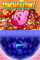 Kirby jumping for joy, having beaten Boss Endurance in Kirby: Squeak Squad.